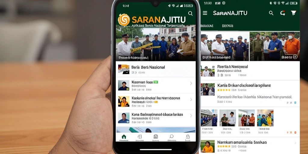 Antarmuka aplikasi SARANAJITU dengan berbagai berita nasional terkini.
