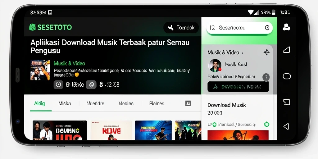 Tampilan antarmuka apliksi SESETOTO untuk Download Musik yang sederhana dan intuitif.
