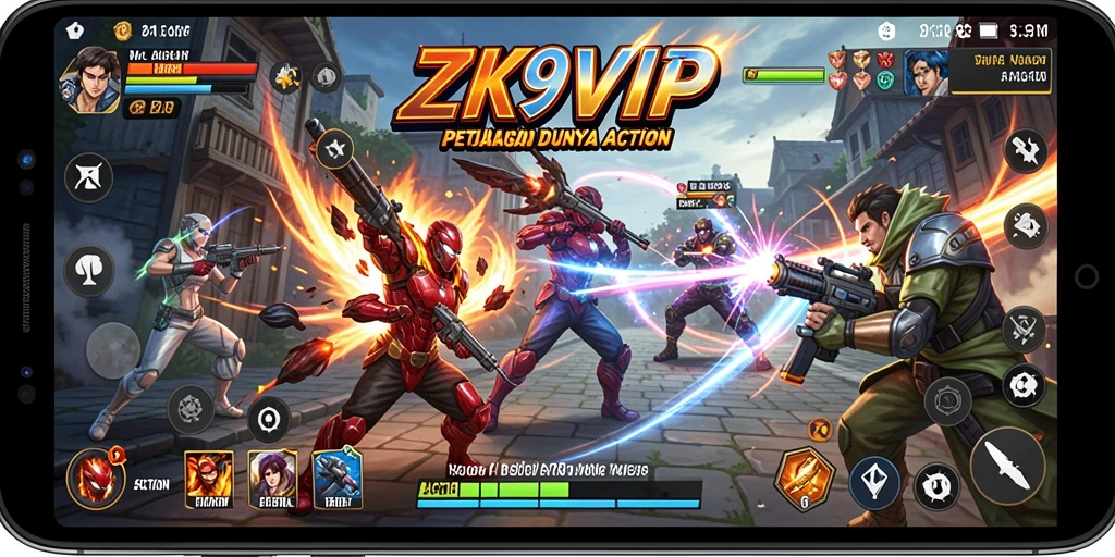 Screenshot antarmuka ZK9VIP menampilkan aksi yang mendebarkan dan karakter yang kuat.